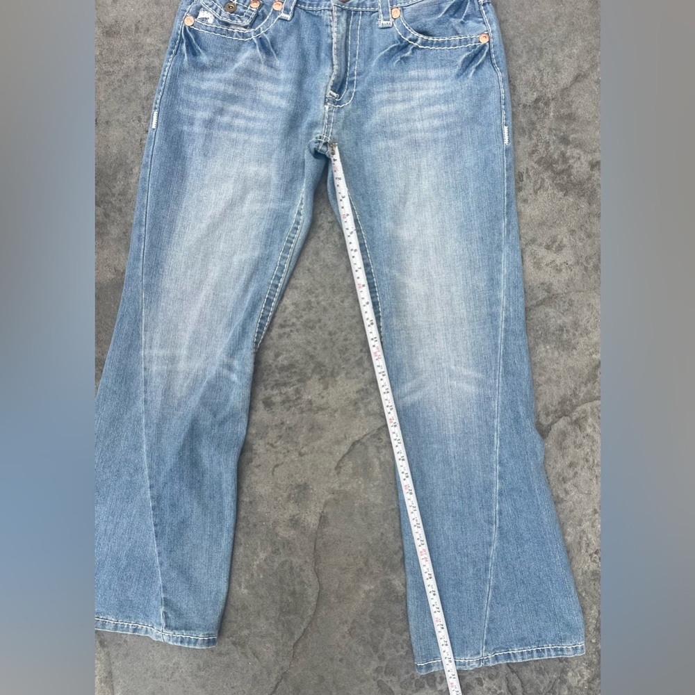 True Religion Women's Wide Leg Flare Jeans in Faded Blue Denim - Picture 7 of 11